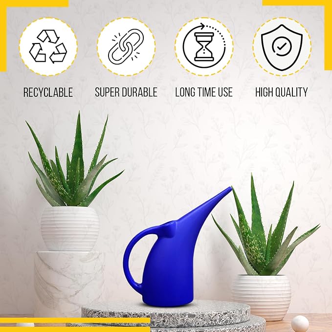 KP KOOL PRODUCTS 1/2 Gallon Watering Can – Small Blue Plastic Watering Can for Indoor & Outdoor Plants, Garden Use – 1 Pack