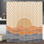 Boho Shower Curtains for Bathroom Abstract Sun Mountain Mid Century Minimalist Bathroom Shower Curtains Set Waterproof Polyester Fabric Rustic Vintage Decorative 72x72 Inch