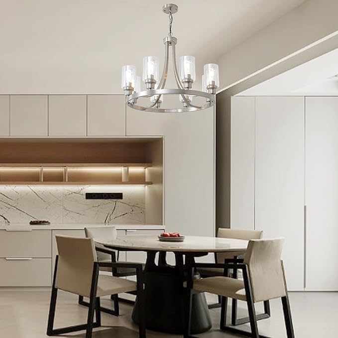 Modern Chandelier Brushed Nickel Finish 8 Lights, Dining Room Lighting Fixtures Hanging Industrial Pendant Lighting for Kitchen Island