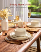 Famiware Star Dinnerware Set, Plates and Bowls Sets for 8 (24pcs), Ribbed Stoneware Dishes - Chip & Scratch Resistant, Microwave & Dishwasher Safe Tableware, White