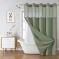 SageGreen No Hook Waffle Weave Shower Curtain with snap-in Liner Replacement, 230GSM Waterproof Fabric Hotel Shower Curtain Set for Bathroom, Through Mesh Top Window,60Wx74H