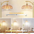 Floor Lamp for Living Room,Bedroom,Gold Dimmable Standing Lamp with Remote,Mid Century Modern Brass Retro Vintage Glass Tall Floor Light Boho Bohemian