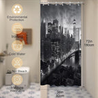 NYC Manhattan Brooklyn Bridge Shower Curtain New York Skyline Building Night View Shower Curtain Set with 12 Hooks 36x72 inch Polyester Machine Washable, Grey and White