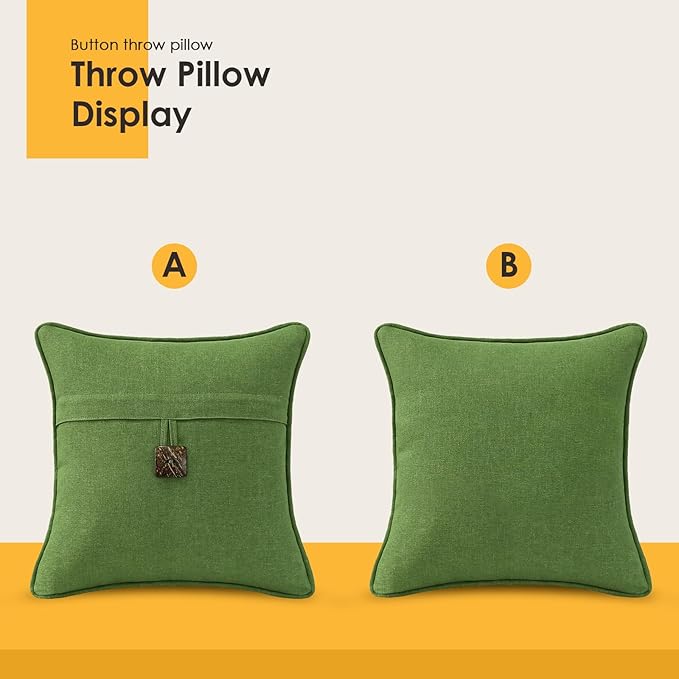 Outdoor Decorative Pillows with Coconut Button Pack of 4, 18" x 18" Outdoor Pillow Set for Couch Bed Throw Patio Sofa, Grass Green