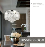 Crystal Chandelier, 4-Tier Modern Chandelier with Polished Chrome Finish, Pendant Light for Dinning Room Kitchen Island Bedroom Entryway, CC4215-3W-PC