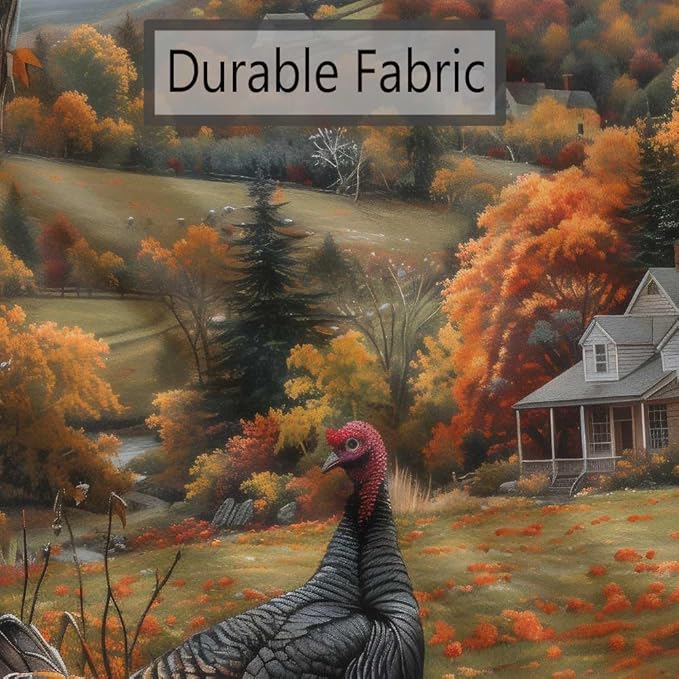 Fall Shower Curtains for Bathroom, Autumn Rustic Farmhouse Turkey Vintage Pumpkin Harvest Thanksgiving Day Fabric Shower Curtain Set, 72X72 Inch