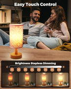 Cordless Table Lamp, 2200mAh Battery Operated Desk Lamp, Touch Bedside Lamps for Night Stands, Warm Light Mini Boho Lamp, Wood Base Round Flaxen Fabric Shade for Living Room,LED Bulb Included (Purple)