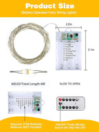 3 Pack 60LED Battery Operated Fairy Lights with Remote, 8 Modes LED String Lights with Timer, Dimmable, Memory Function, Waterproof Twinkle Fairy Lights for Outdoor Indoor Christmas Decor(Warm White)