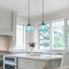 Light Blue Glass Pendant Lights Kitchen Island Globe Pendant Light Fixtures Modern Pendant Lighting for Bedroom Living Dining Room Light Fixture (5.9 in, 2 Pack)