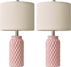 20.5" Pink Table Lamps Set of 2,Modern Farmhouse Bedside Lamps - Ceramic Nightstand Lamps for Bedroom,Boho Living Room End Tables,Small Office Desk Lamp