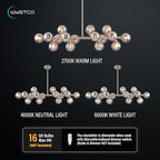 16-Light Globe Sputnik Chandelier, Mid Century Modern Light Fixture Over Table, Nickel Linear Chandeliers for Dining Room and Kitchen Island (Smoke Grey Glass Bubble Shades, 40 Inch)