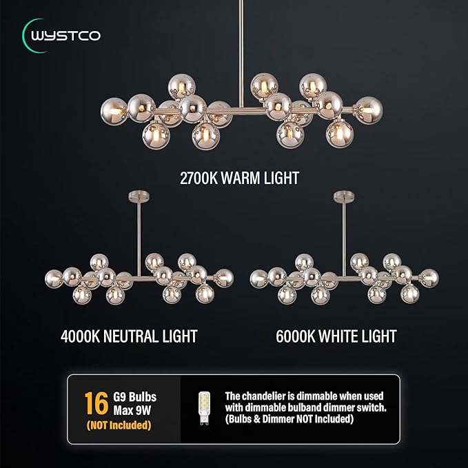 16-Light Globe Sputnik Chandelier, Mid Century Modern Light Fixture Over Table, Nickel Linear Chandeliers for Dining Room and Kitchen Island (Smoke Grey Glass Bubble Shades, 40 Inch)
