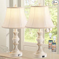 Touch Control Table Lamp Set of 2, 3-Way Dimmable Bedside Lamp with 2 USB Charging Ports, French Country Style Nightstand Lamps with Faux Silk Shade for Living Room, Bedroom - Antique White