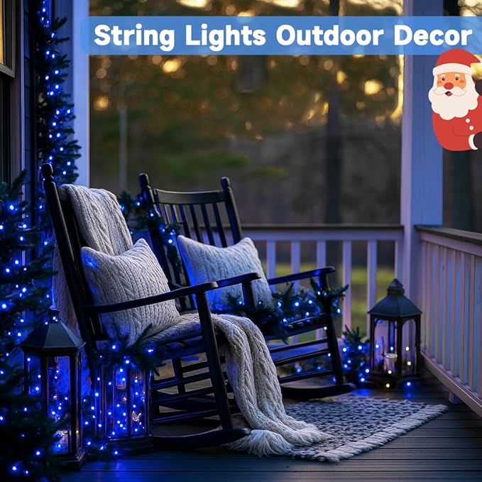 4 Pack 180FT Solar Christmas Lights Outdoor Waterproof, Super Bright 320 LED Solar String Lights with 8 Lighting Modes, Green Wire Twinkle Tree Light for Outside Xmas Party Decorations (Blue)
