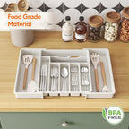 Lifewit Silverware Drawer Organizer, Expandable Utensil Organizer for Kitchen Drawers, Adjustable Cutlery and Flatware Tray, Plastic Spoons Forks Knives Holder Storage Dividers, Large, White