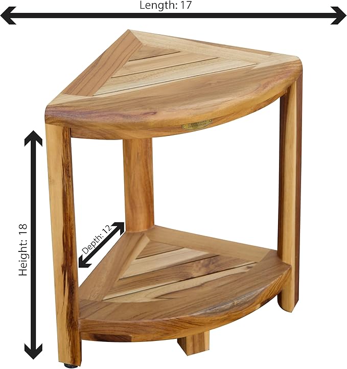 EcoDecors® SnazzyCorner® 18" Teak Wood Corner Shower Shelf in EarthyTeak Finish, Fully Assembled, for Bathroom & Outdoor Use