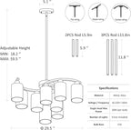9-Light Gold Glass Chandelier, Adjustable Height Dining Room Light Fixtures Over Table, Contemporary Hanging Chandelier for Kitchen Island Living Room Foyer Office, Clear Glass Shade
