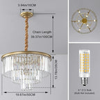 Gold Modern Crystal Chandelier, 3-Tier Round Flush Mount Ceiling Light Fixtures Height Adjustable Pendant Lighting for Dining Room Living Room Bedroom Kitchen Hotel Foyer