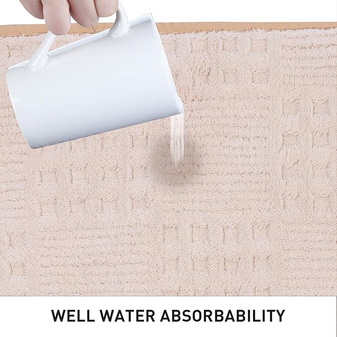 Bath Mats 24x17 Non-Slip Absorbent Bathroom Rug, Quick Dry Machine Washable Shower Tub Mat with Rubber Backing, Soft Floor Carpet for Bathroom Decor Waffle White