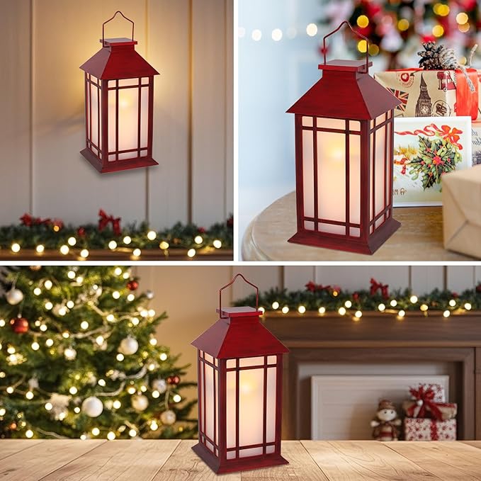 Vintage Flickering Flame LED Lanterns - 13" Hanging Waterproof Decorative Outdoor Flameless Candle