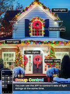 500LED Smart Color Changing Halloween Lights App Controlled, 175FT Waterproof RGB Music Sync Xmas String Light Multiple Modes, Christmas Lights with Remote & Timer Indoor Outdoor Halloween Decorations