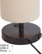 360 Lighting Heyburn 20" High Modern Accent Hotel Style Table Lamp with USB Charging Ports A+C and AC Power Outlet in Base Dark Bronze Oatmeal Cylinder Shade for Living Room Desk Bedroom House