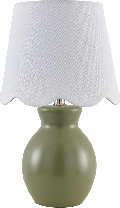 BoutiqueRugs Liliac Boho Ceramic Bedside Table Lamp for Bedroom Nightstand - End Side Lighting for Living Room - Shade Cotton - Green, Beige - 15" H