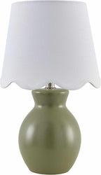 BoutiqueRugs Liliac Boho Ceramic Bedside Table Lamp for Bedroom Nightstand - End Side Lighting for Living Room - Shade Cotton - Green, Beige - 15" H