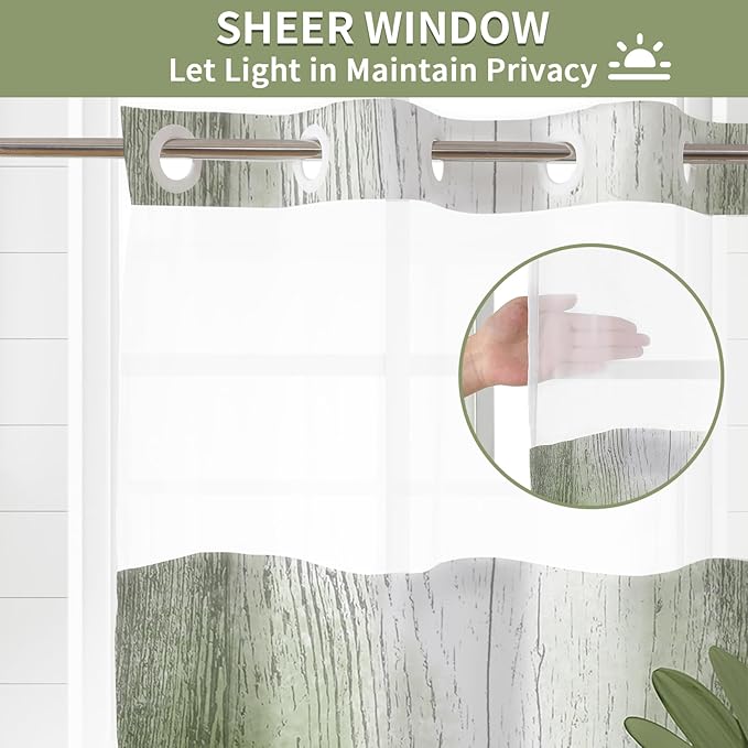Muuyi Sage Green Watercolor Floral Shower Curtain,No Hook Shower Curtain,Polyester Shower Curtains with Snap in Fabric,Sheer Top Window for Bathroom Decor,Waterproof & Washable,72W x 75L Inch