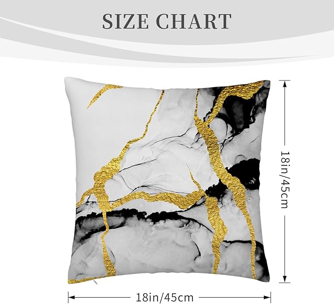 Black Gold Grey Marble Throw Pillows Covers 18x18 Inch Set of 4, Abstract Modern Decorative Pillow Cases for Sofa Couch Bedroom Living Room Home Black and Gold Decor Cushion Covers