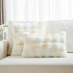 FUTEI Yellow White Decorative Throw Pillow Covers 20x20 Inch Set of 2,Soft Fuzzy Faux Rabbit Fur Cushion Covers with Raised Texture,Neutral Boho Home Decor for Couch Bed Living Room