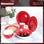 Highland 16-Piece Dinnerware Set Service for 4, Organic Shape Stoneware Plates and Bowls Set, Scratch Resistant, Microwave and Dishwasher Safe, Speckled Effect Handcrafted, Swirl Red