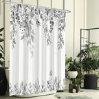 Eucalyptus Shower Curtain, Grey Watercolor Leaves with Floral Botanical Bathroom Decor, Waterproof Fabric Bath Curtain Set with Hooks, 72x72 Inches