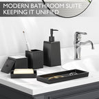 Bathroom Set - Black Bathroom Accessories Set, 5PCS Ceramic Bathroom Accessory Set, Bathroom Sets with Soap Dispenser, Toothbrush Tumbler, Soap Dish, Q-tip Holder & Vanity Tray