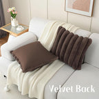 FUTEI Dark Coffee Decorative Throw Pillow Covers 24x24 Inch Set of 2, Square Soft Faux Rabbit Fur Big Striped Pillow Sham,Home Decor for Couch Sofa Bed Living Room