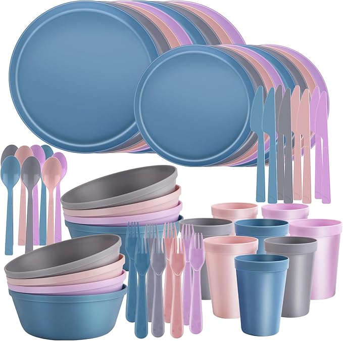 40 Piece Stackable Dinnerware Set for Small Kitchens, Modern Minimalist Plates & Flat Bottom Bowls (Pasta/Salad), Unbreakable & Microwave Safe, Pastel