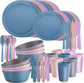 40 Piece Stackable Dinnerware Set for Small Kitchens, Modern Minimalist Plates & Flat Bottom Bowls (Pasta/Salad), Unbreakable & Microwave Safe, Pastel