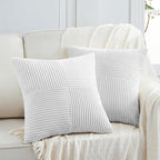 Fancy Homi 2 Packs White Euro Decorative Throw Pillow Covers 26x26 Inch for Living Room Couch Bed, Rustic Farmhouse Boho Home Decor, Soft Corss Corduroy Patchwork Textured Square Cushion Case 66x66 cm