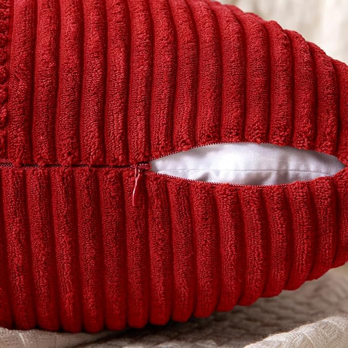 MIULEE Christmas Red Corduroy Pillow Covers Pack of 2 Boho Decorative Spliced Throw Pillow Covers Soft Solid Couch Pillowcases Cross Patchwork Cushion Covers for Living Room Bed Sofa 20x20 inch