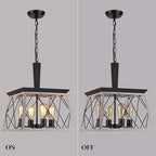Q&S Farmhouse Vintage Chandelier, Rustic Pendant Light,Industrial Hanging Light Fixture for Dining Room Kitchen Island,Wrought Iron,ORB+Oak White 4 Lights E26 UL Listed