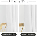 KGORGE White Linen Shower Curtain - Semi Sheer Lightweight Button Hole Half Privacy Quick Dry Shower Curtains for Bathroom Bathtub Decor, White, 72 x 72 inches Long, Hooks Included