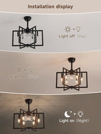 Black Chandelier Fan Farmhouse Rustic Ceiling Fan with Light and Remote, Adjustable Height, Rustic Chandeliers for Living Room, Bedroom, Hallway, Entryway Kitchen Lighting
