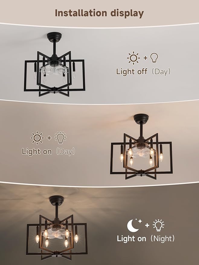Black Chandelier Fan Farmhouse Rustic Ceiling Fan with Light and Remote, Adjustable Height, Rustic Chandeliers for Living Room, Bedroom, Hallway, Entryway Kitchen Lighting