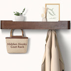 Coat Rack Wall Mount with Hidden Hooks Entryway Hanging Shelf Modern Wood Coat Hanger for Bedroom Kitchen Hallway Bathroom (Walnut,32.7 Inch Long)