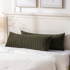 Fancy Homi Olive Green Long Body Lumbar Decorative Throw Pillow Covers 14x36 Inch for Bed Couch Bedroom, Soft Corduroy Rectangle Solid Pillow Case 35x91 cm, Rustic Farmhouse Boho Room Decor