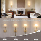 Battery Operated Wall Sconces Set of 2, 5000 mAh Rechargeable Bulb with 12 RGB Colors Dimmable Wall Sconce for Living Room Bedroom,Gold