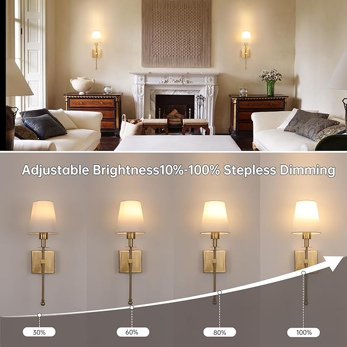 Battery Operated Wall Sconces Set of 2, 5000 mAh Rechargeable Bulb with 12 RGB Colors Dimmable Wall Sconce for Living Room Bedroom,Gold