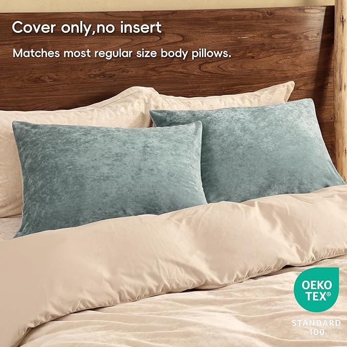 PHF Truly Velvet Pillowcases King Size, No Insert, 2 Pack Ultra Soft Breathable Pillow Shams Covers with Envelope Closure, 20" X 36" Luxury Cozy Warm Fuzzy Flannel, Dusty Blue