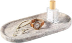 Koville Natural Travertine Tray for Bathroom Countertop, 12"x6" Vanity Decorative Marble Tray for Perfume, Candles, Jewelry, Stone Catchall Trays Jewelry Dish, Silver Stone Trays for Kitchen Counter