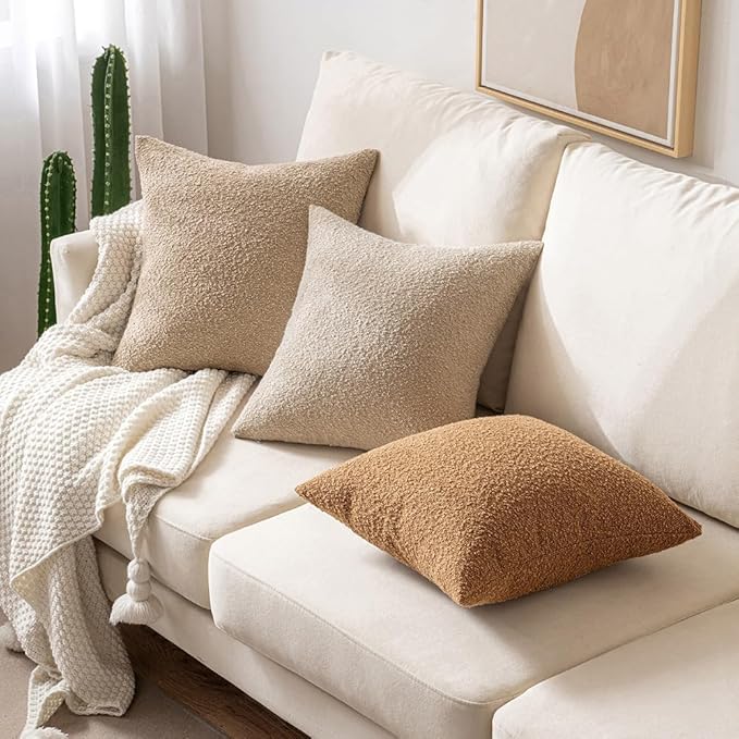 MIULEE 22x22 Inch Decorative Euro Sham Throw Pillows for Bed Set of 2 Textured Boucle Neutral Winter Throw Pillow Covers Brown Accent Solid Euro Couch Vintage Pillowcases Sofa Livingroom Home Decor